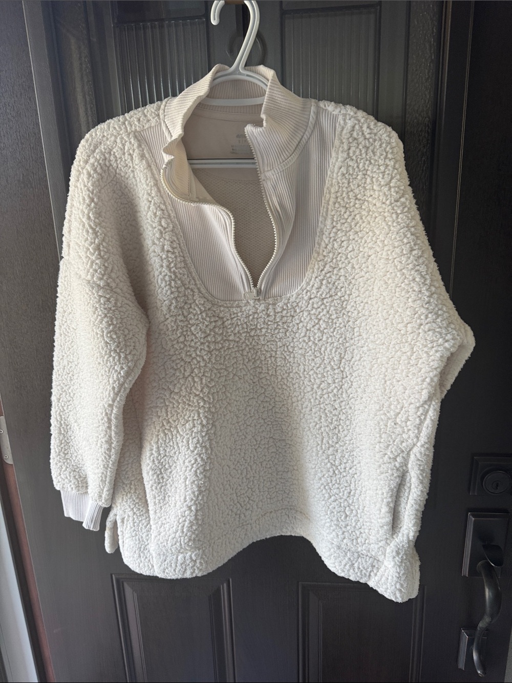 aerie Ivory Sherpa Half-Zip Pullover Sweater